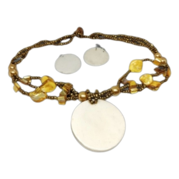 Yellow Cheetah Necklace & Earrings Set Glass Beads Statement Pendant NWOT - Picture 5 of 5